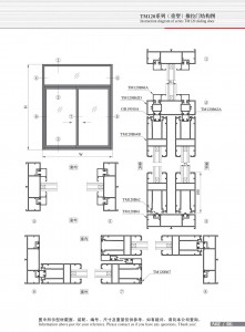 Structural drawing of TM120 series (heavy duty) sliding door