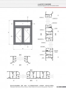 Dibujo estructural de la ventana abatible Serie G50