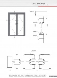 Dibujo estructural de la puerta abatible Serie JM46