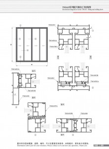 Dibujo estructural de la puerta corrediza elevada Serie TM165