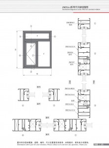 Dibujo estructural de la ventana abatible Serie JM55A-I-4